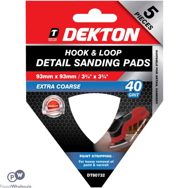 Dekton 93mm X 93mm Hook & Loop Detail 40 Grit Sanding Pads 5 Pack