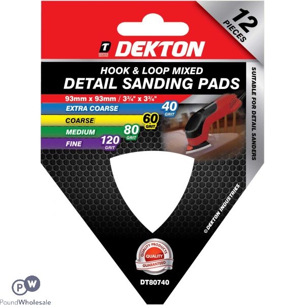 Dekton 93mm X 93mm  Hook & Loop Mixed Detail Sanding Pads 40/60/80/120 Grit