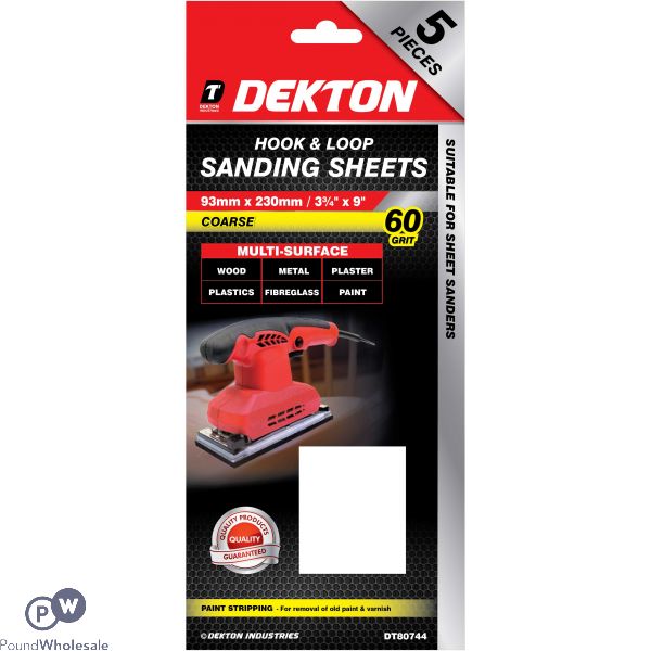 Dekton 93mm X 230mm Hook & Loop 60 Grit Sanding Sheets