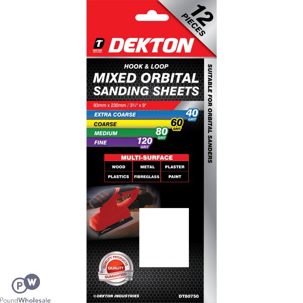 DEKTON 93MM X 230MM HOOK & LOOP MIXED ORBITAL SANDING SHEETS 40/60/80/120 GRIT