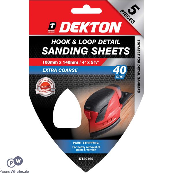 Dekton 100mm X 140mm Hook & Loop Detail Sanding Sheets 40 Grit