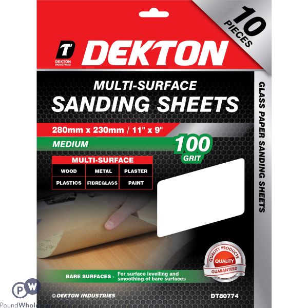 DEKTON MEDIUM 100 GRIT MULTI-SURFACE SANDING SHEETS 10 PACK