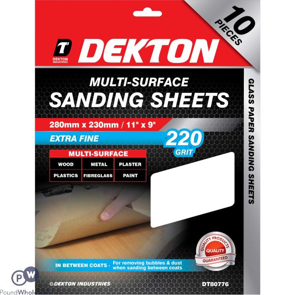 Dekton Extra Fine 220 Grit Multi-surface Sanding Sheets 10 Pack