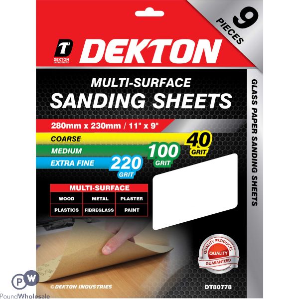 DEKTON MIXED 40/100/220 GRIT MULTI-SURFACE SANDING SHEETS 9 PACK