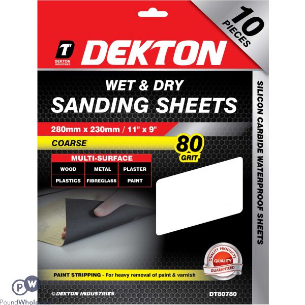 Dekton 80 Grit Wet & Dry Sanding Sheets 10 Pack