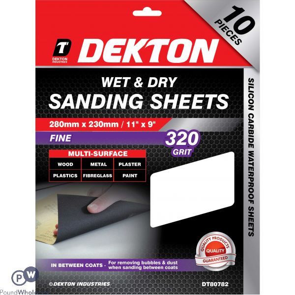 Dekton Fine 320 Grit Wet & Dry Sanding Sheets 10 Pack