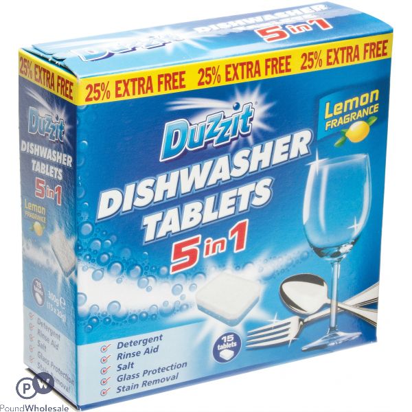 DUZZIT DISHWASHER TABLETS 5-IN-1 LEMON 12 PACK