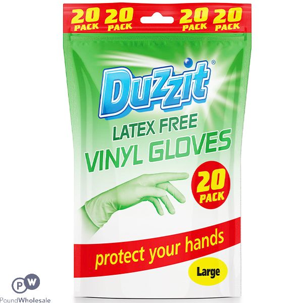 DUZZIT LATEX-FREE VINYL GLOVES LARGE 20 PACK