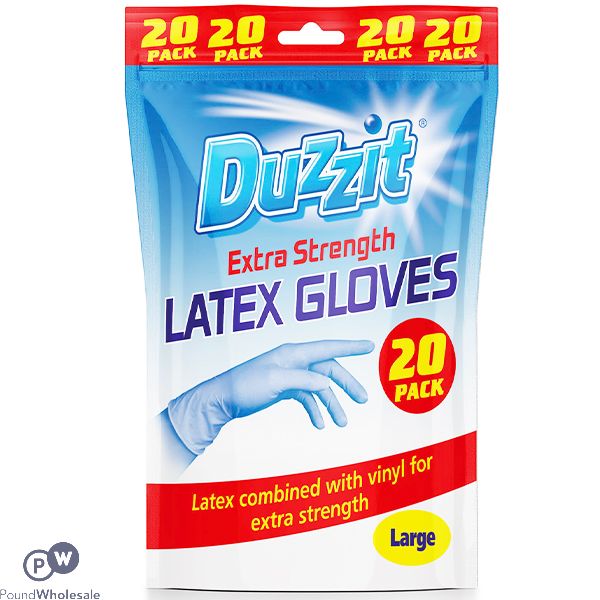 Duzzit Extra Strength Latex Gloves Large 20 Pack