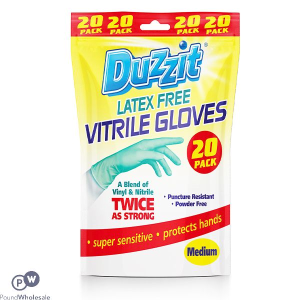Duzzit Latex-Free Vitrile Gloves Medium 20 Pack
