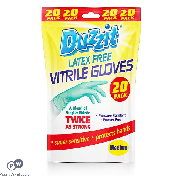 Duzzit Latex-free Vitrile Gloves Medium 20 Pack