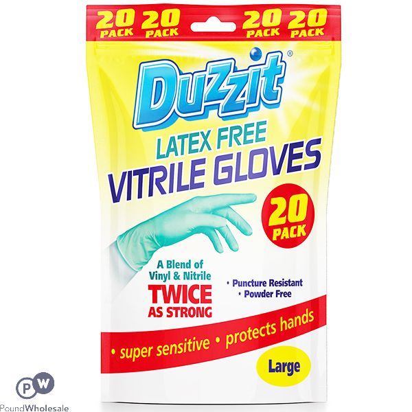 Duzzit Latex-free Vitrile Gloves Large 20 Pack
