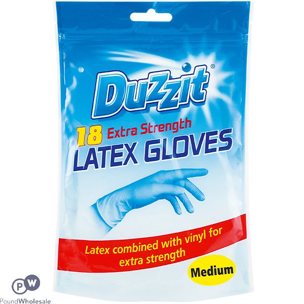 Duzzit Latex Gloves Medium 18 Pack