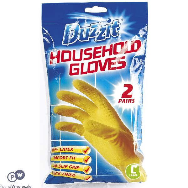 DUZZIT HOUSEHOLD GLOVES LARGE 2 PAIRS