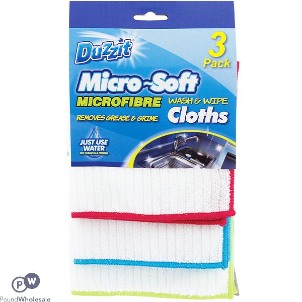 DUZZIT ASSORTED COLOUR MICRO-SOFT MICROFIBRE CLOTHS 3 PACK
