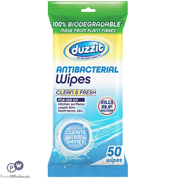 DUZZIT CLEAN & FRESH BIODEGRADABLE ANTI-BACTERIAL WIPES 50 PACK