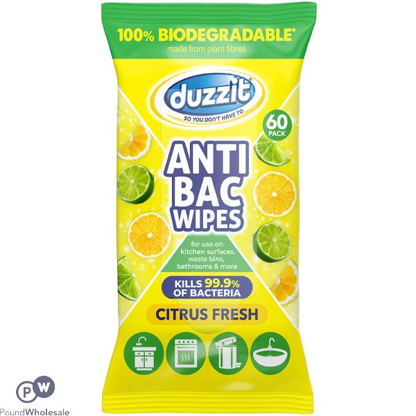Duzzit Biodegradable Citrus Fresh Anti-bac Wipes 60 Pack