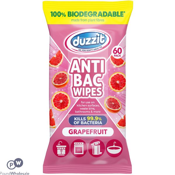 Duzzit Biodegradable Grapefruit Anti-bac Wipes 60 Pack