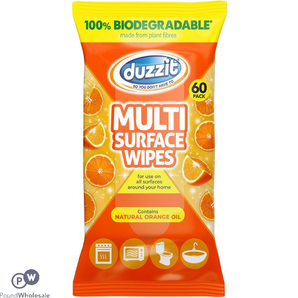 Duzzit Biodegradable Natural Orange Oil Multi-surface Wipes 60 Pack