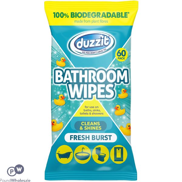 Duzzit Biodegradable Fresh Burst Bathroom Wipes 60 Pack