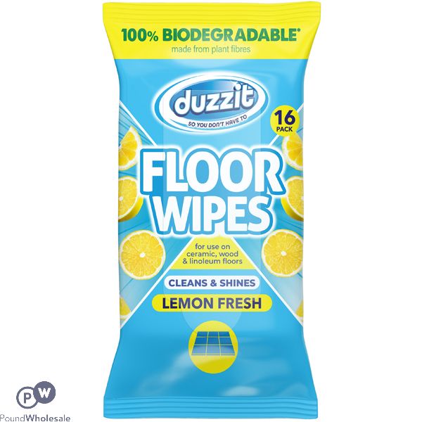 Duzzit Biodegradable Lemon Fresh Floor Wipes 16 Pack