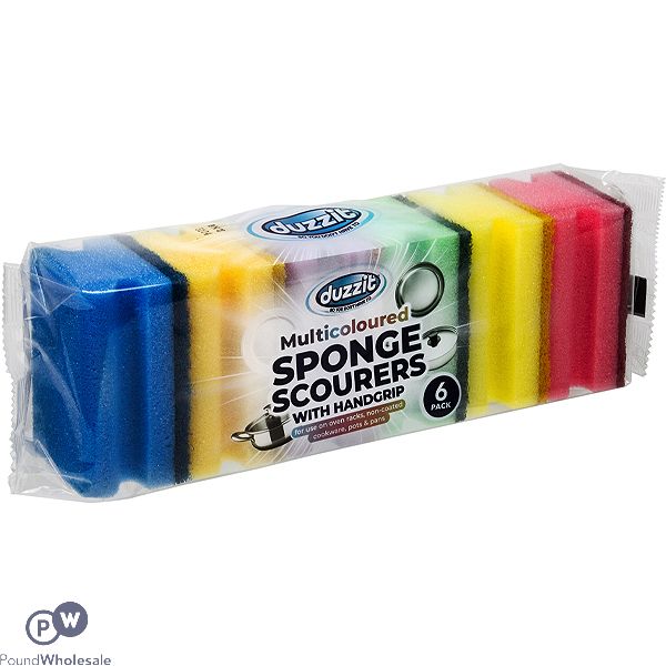 Duzzit Multicoloured Handgrip Sponge Scourers 6 Pack