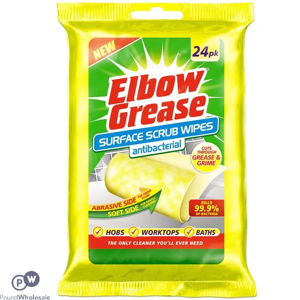 ELBOW GREASE ANTIBACTERIAL SURFACE SCRUB WIPES 24PK