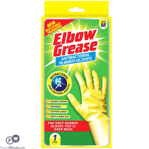 Elbow Grease Anti Bacterial Rubber Gloves Medium