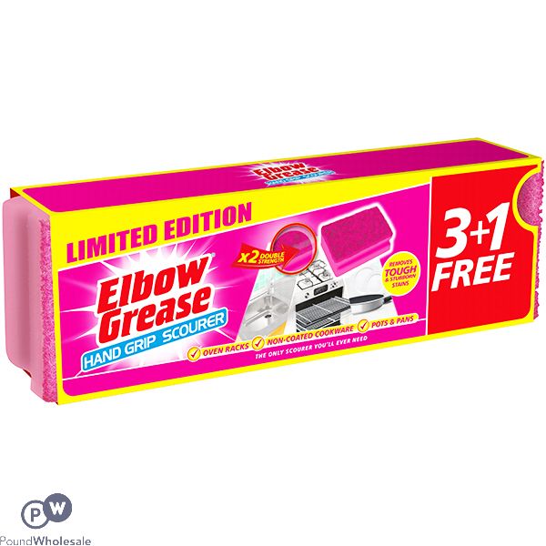 ELBOW GREASE PINK HAND GRIP SCOURER 4 PACK