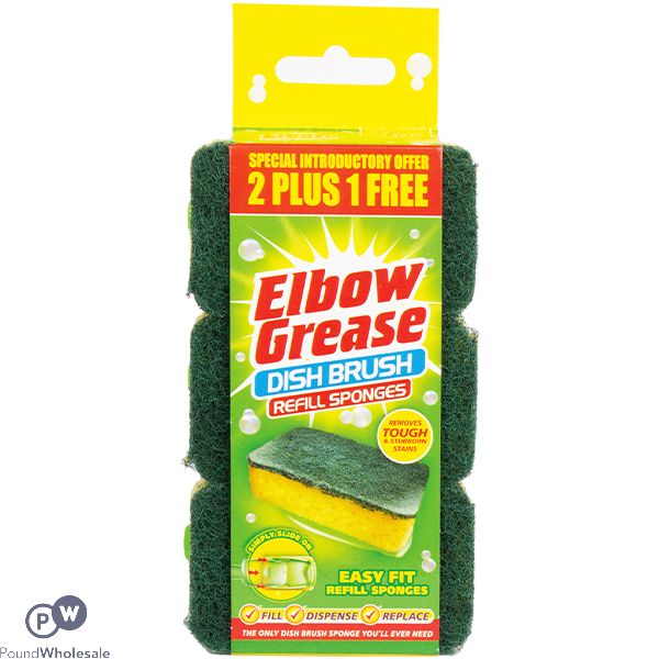 ELBOW GREASE DISH BRUSH REFILL SPONGES 3 PACK CDU