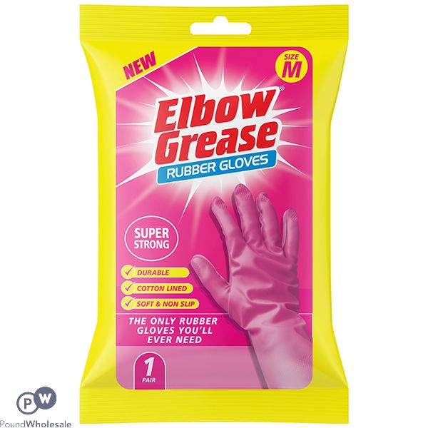 Elbow Grease Super Strong Pink Rubber Gloves Medium