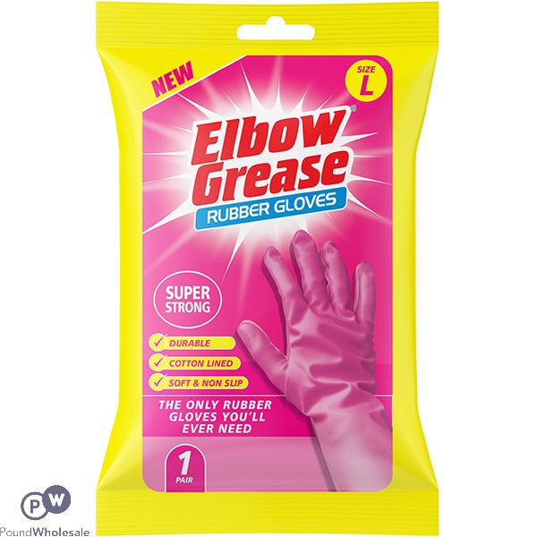 Elbow Grease Super Strong Pink Rubber Gloves Large