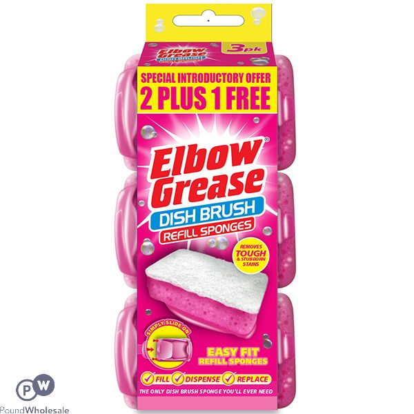 Elbow Grease Pink Dish Brush Refill Sponges 3 Pack