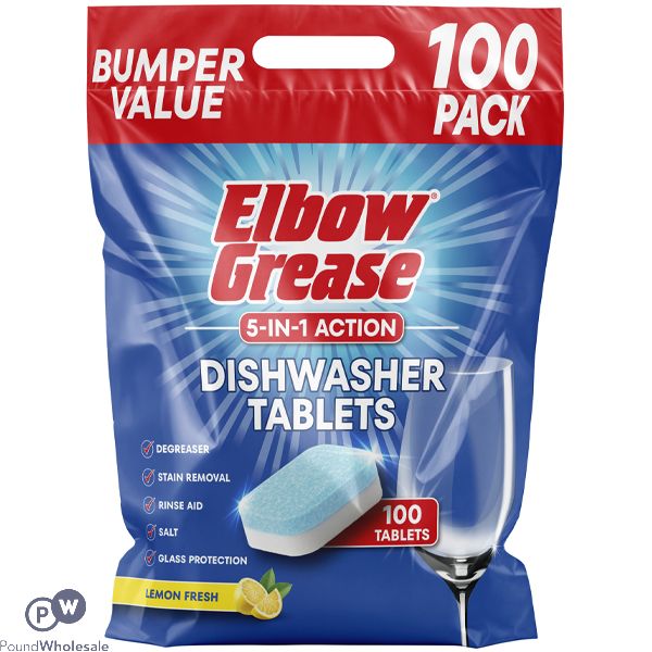 Elbow Grease 5-in-1 Action Lemon Fresh Dishwasher Tablets 100 Pack