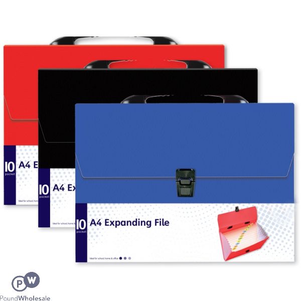 10 POCKET EXPANDING FILE 3 ASSORTED COLOURS 