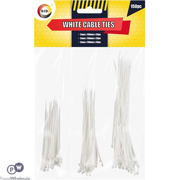 DID White Cable Ties Assorted 150pc