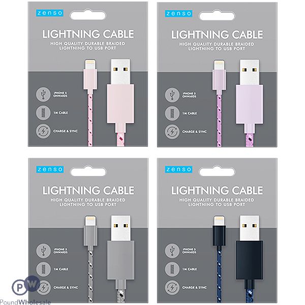 Zenso Braided Lightning To Usb Cable 1m Assorted Colours