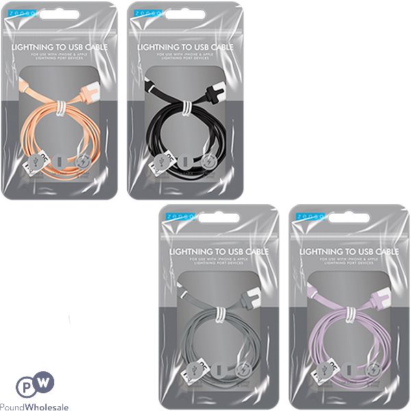 Zenso Flat Iphone Lightning To Usb Cable 1m Assorted Colours