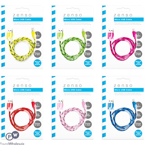 Zenso Braided Micro Usb Cable 1m Assorted Colours