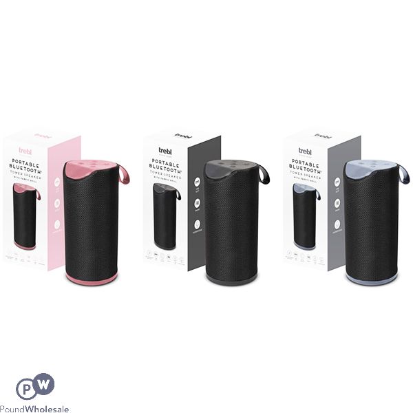 TREBL PORTABLE BLUETOOTH TOWER SPEAKER ASSORTED COLOURS