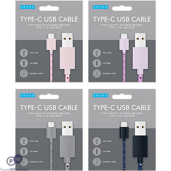 Zenso Braided Type-c Usb Cable 1m Assorted Colours