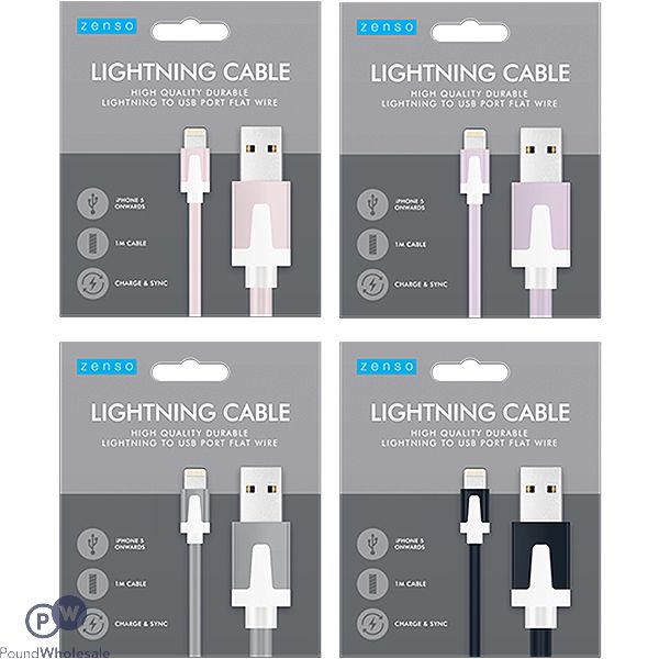 Zenso Flat Lightning Iphone Cable 1m Assorted Colours