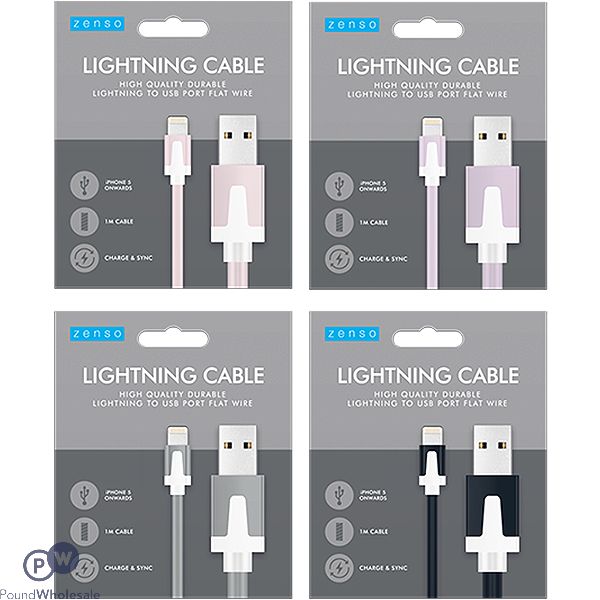 Zenso Flat Lightning iPhone Cable 1M Assorted Colours