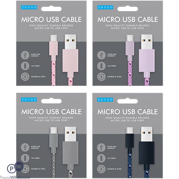 Zenso Braided Micro To Usb Cable 1m Assorted Colours