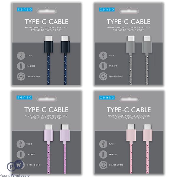 Zenso Braided Type-C to Type-C Cable 1m Assorted Colours