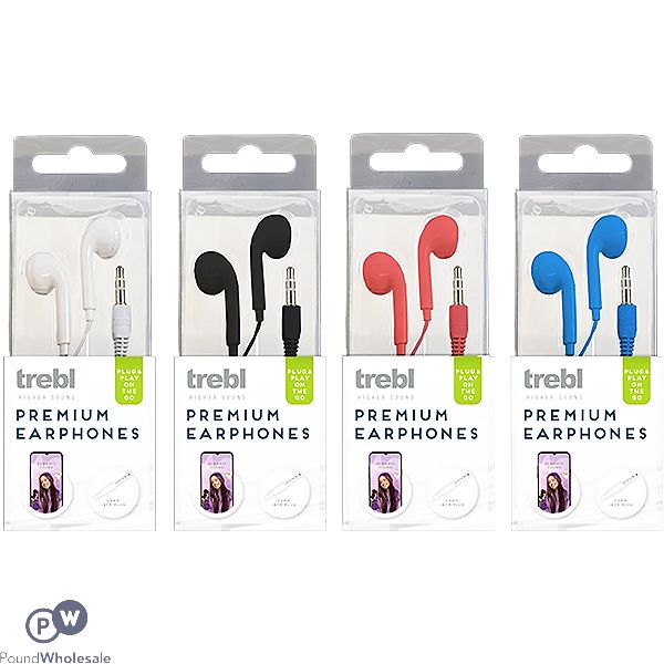 Trebl Premium Earphones 1.1m Assorted Colours