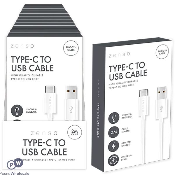 Zenso White Iphone & Android Type C To Usb Cable 2m Cdu