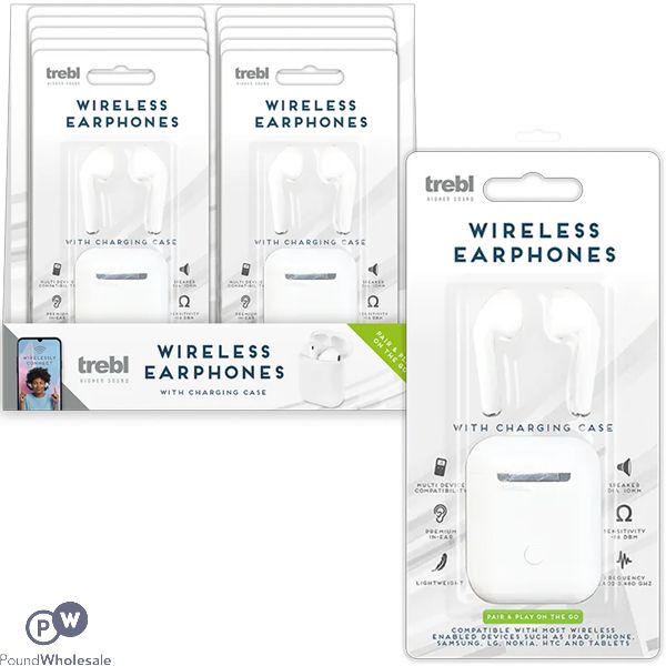 Trebl White Wireless Earphones With Charging Case Cdu