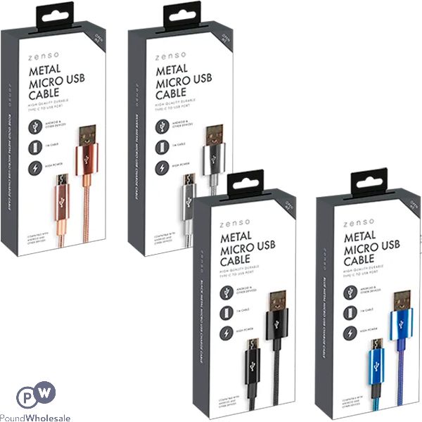 Zenso Metal Micro Usb Cable 1m Assorted Colours