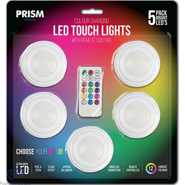 Prism Remote Control Colour-changing Led Touch Lights 5 Pack